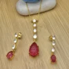 Floral Carved Ruby-Inspired 925 Silver Pendant Set with Crystal Accents – Gold Finish Necklace & Earrings