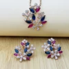 925 Sterling Silver Rose Gold Floral Pendant Set with Ruby & Blue Sapphire CZ Stones
