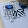 925 Sterling Silver Royal Blue Crystal Statement Brooch with CZ Diamond Detailing