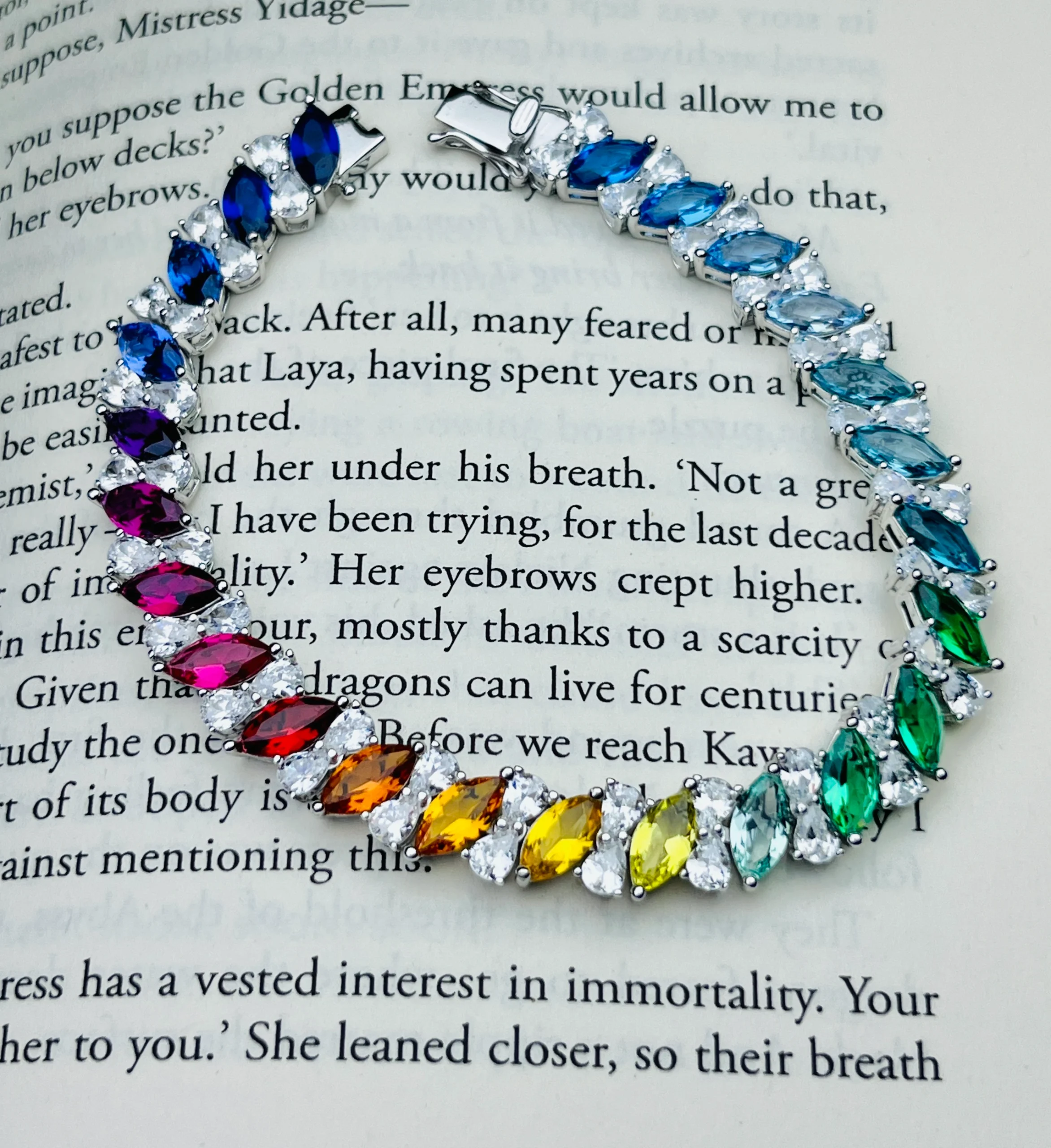 925 Sterling Silver Rainbow Marquise-Cut CZ Tennis Bracelet – Multicolor Statement Bracelet for Women - Image 2