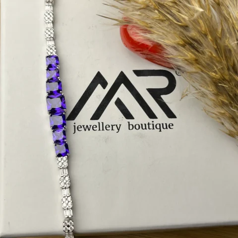 925 Sterling Silver Purple Princess-Cut CZ Tennis Bracelet – Elegant Statement Bracelet for Women