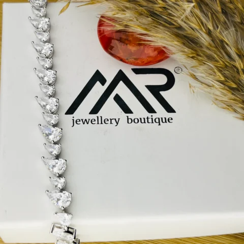 925 Sterling Silver Pear-Cut CZ Tennis Bracelet – Elegant Statement Bracelet for Women