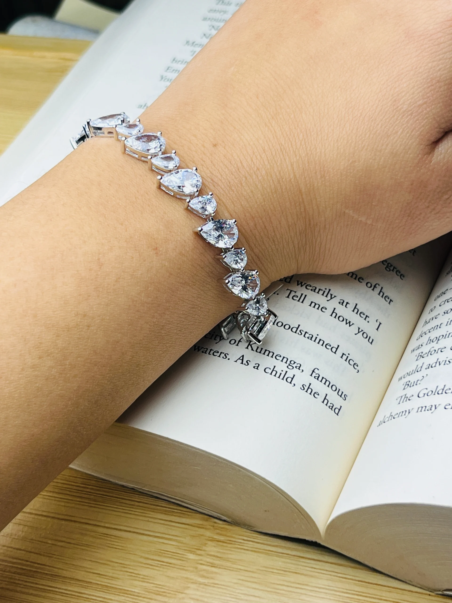 925 Sterling Silver Pear-Cut CZ Tennis Bracelet – Elegant Statement Bracelet for Women - Image 4