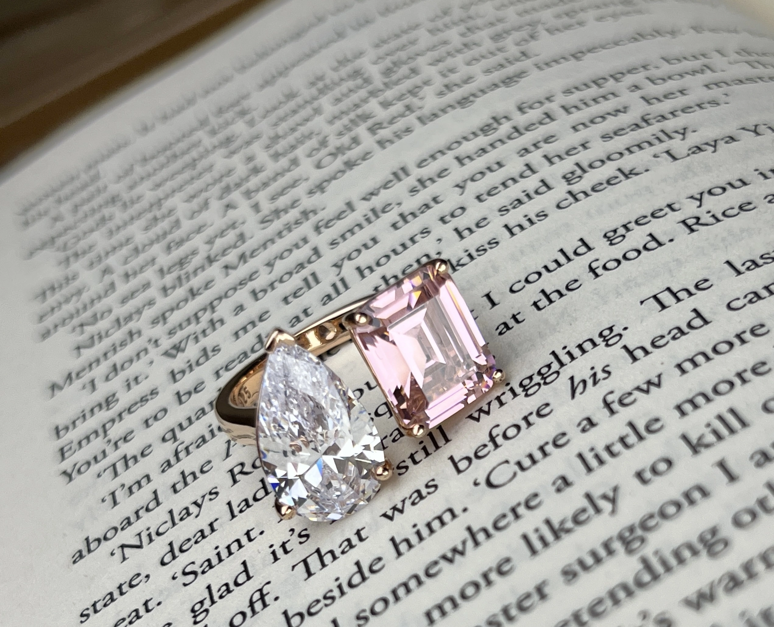 925 Sterling Silver Dual Stone Statement Ring with Pear & Emerald Cut CZ - Image 2