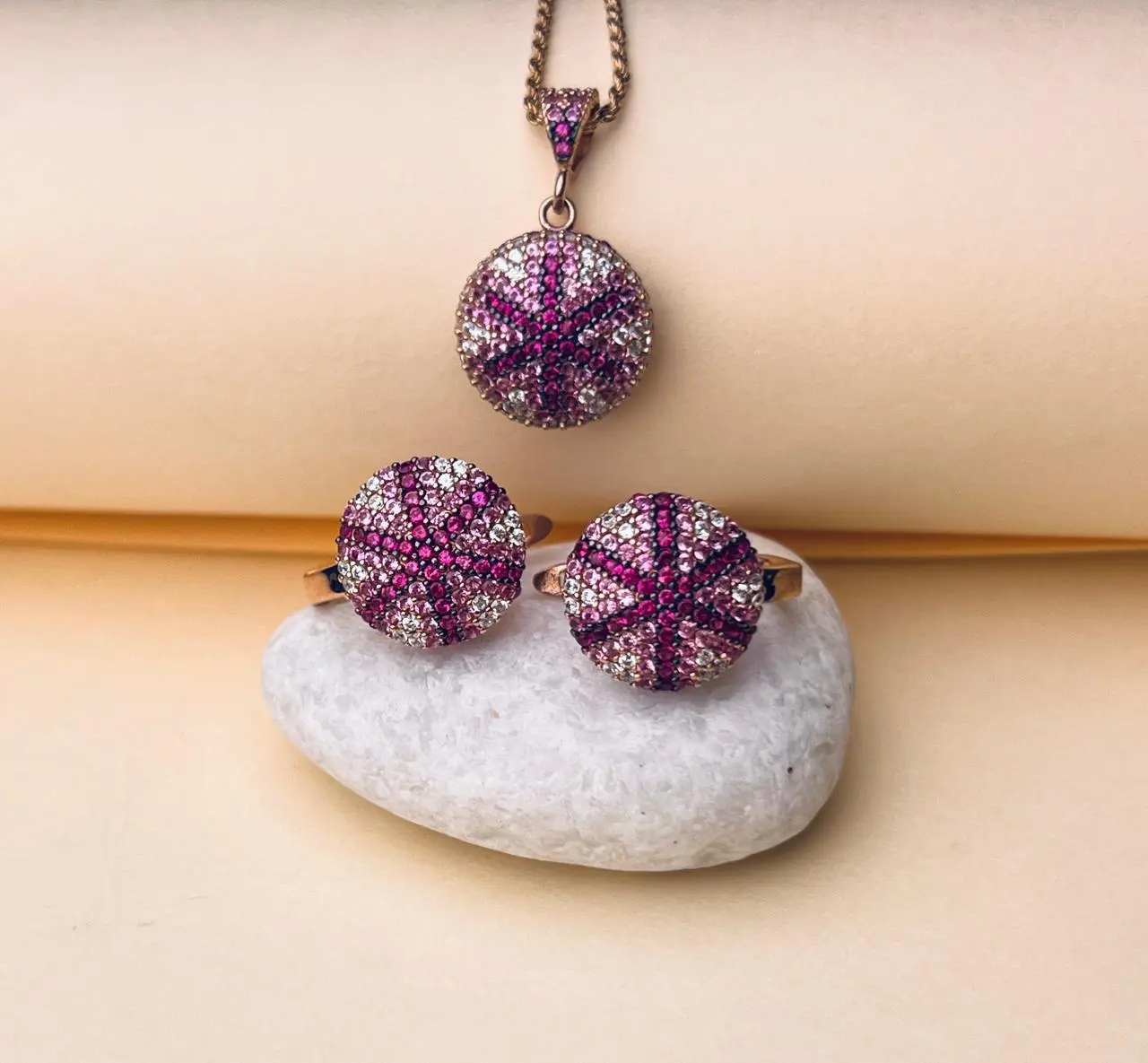 Luxury 925 Sterling Silver Pink Stone Pendant Set with Matching Ring – Micro Pave Finish - Image 4