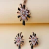 925 Sterling Silver Rose Gold Black Enamel Sparkle Pendant Set with Stud Earrings