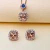 Elegant 925 Sterling Silver Pendant Set with Champagne Stone, Blue Accent & CZ Halo
