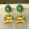 Turquoise & Ruby-Inspired 925 Silver Jhumki with Pearl Drops – Traditional Gold Finish Ethnic Earrings