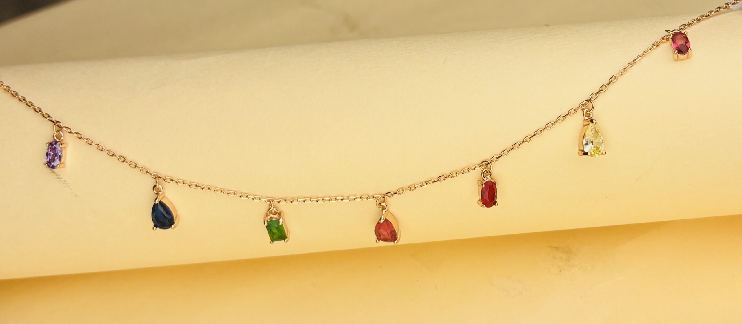 925 Sterling Silver Multi Color Gemstone Drop Necklace Pear Oval CZ Charm Chain Women - Image 2