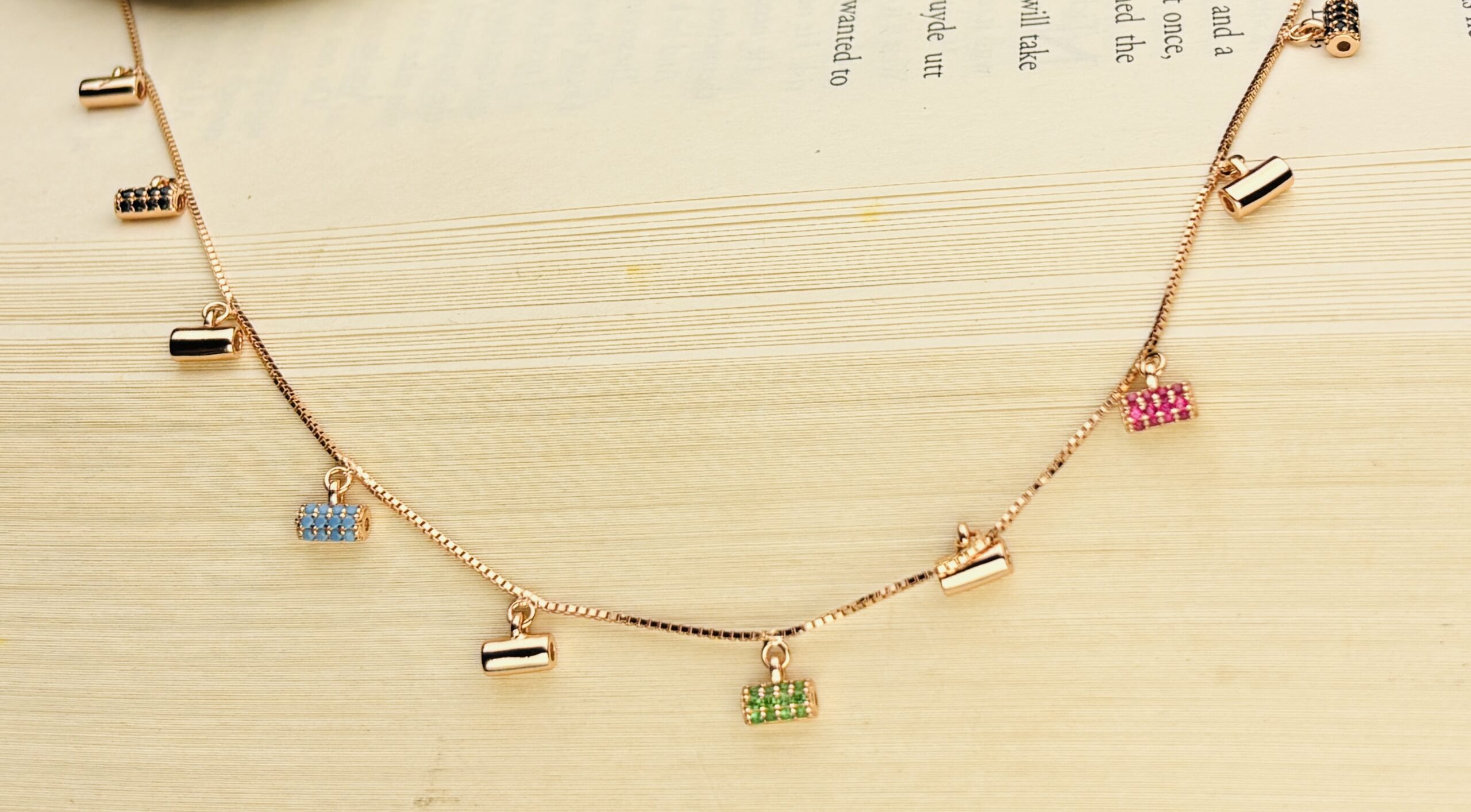 925 Sterling Silver Multi Color CZ Charm Chain Necklace Geometric Dangle Minimalist Women - Image 3