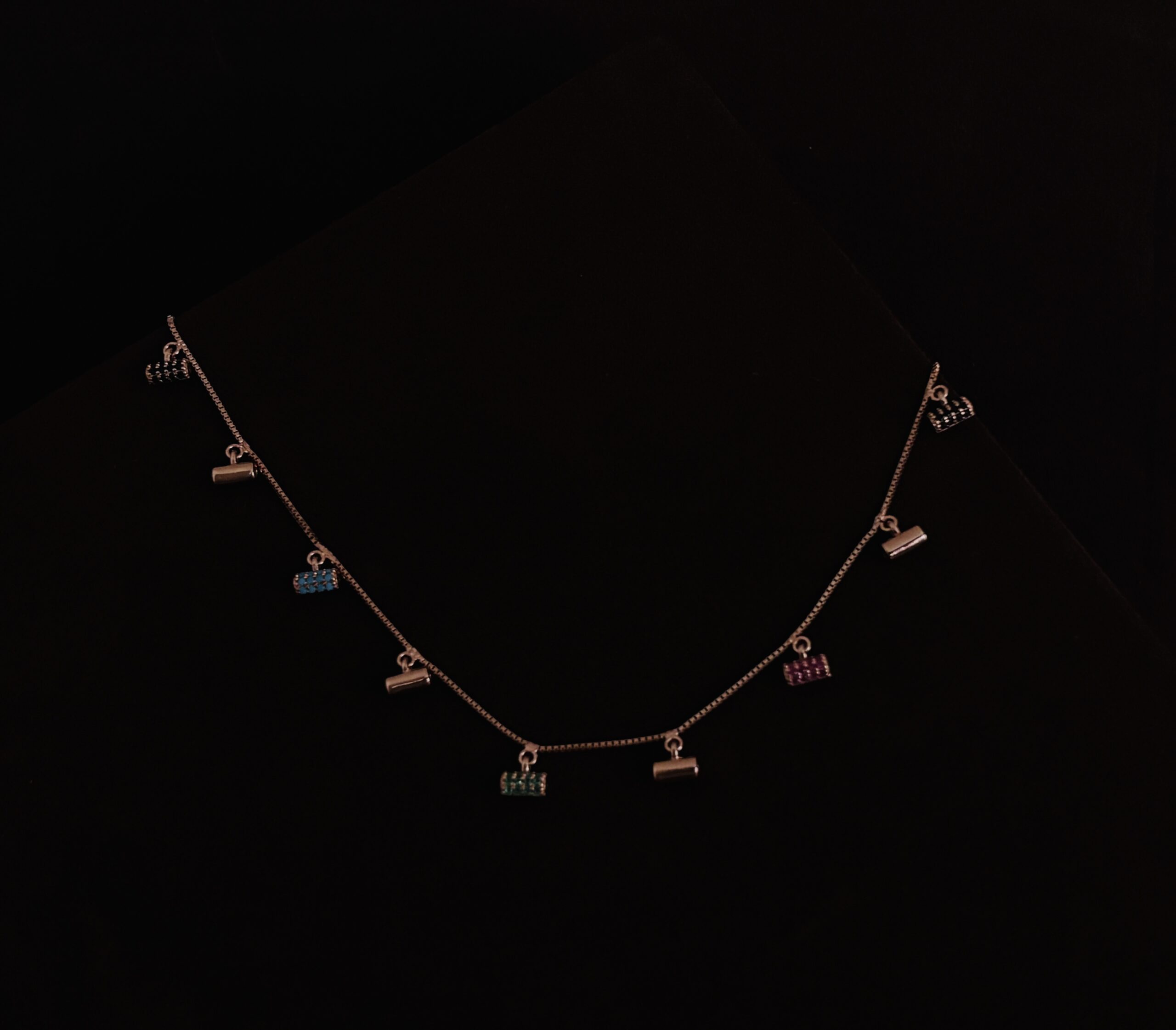 925 Sterling Silver Multi Color CZ Charm Chain Necklace Geometric Dangle Minimalist Women - Image 2