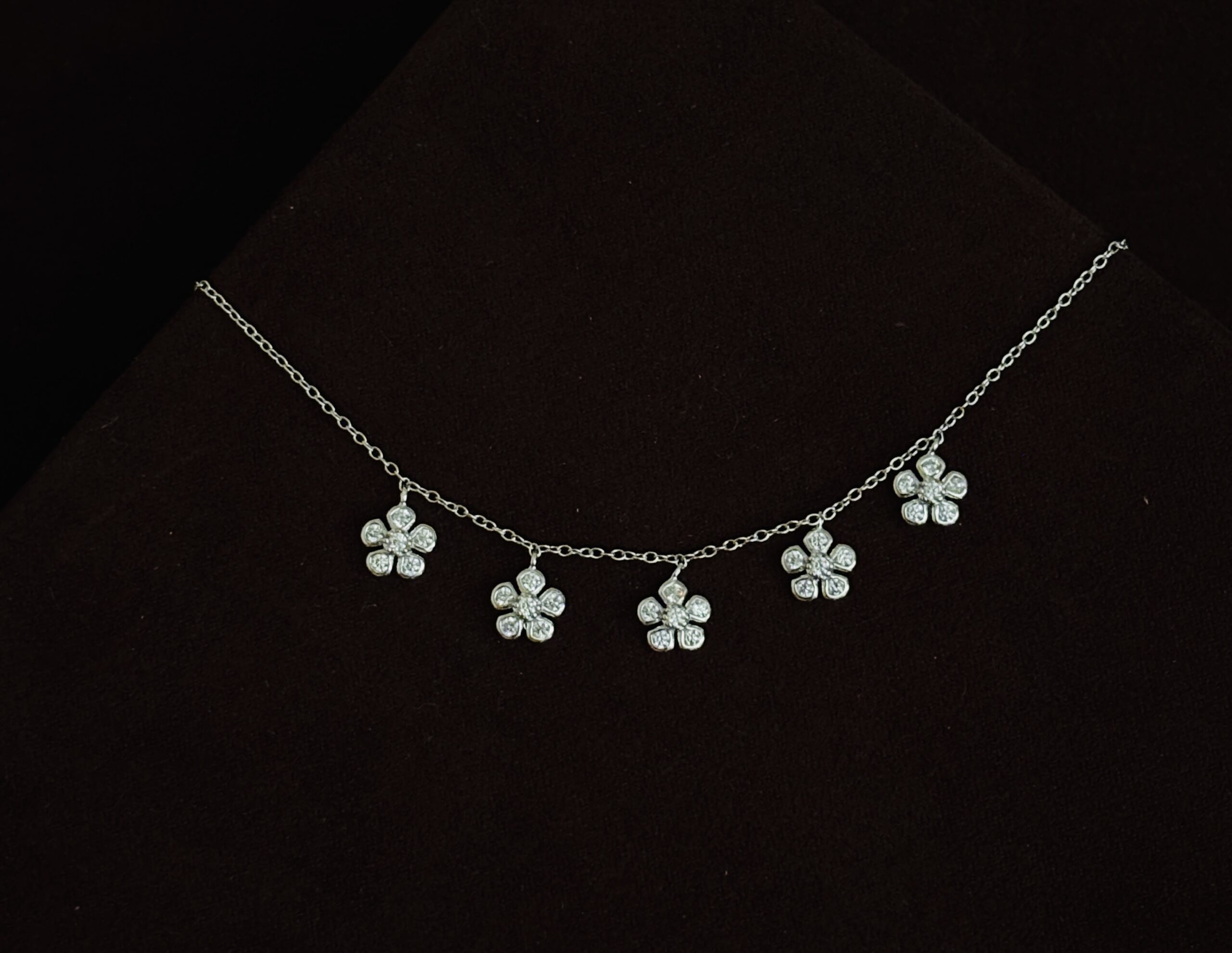 925 Sterling Silver Flower Charm Chain Necklace Cubic Zirconia Floral Dangle Pendant Women - Image 3