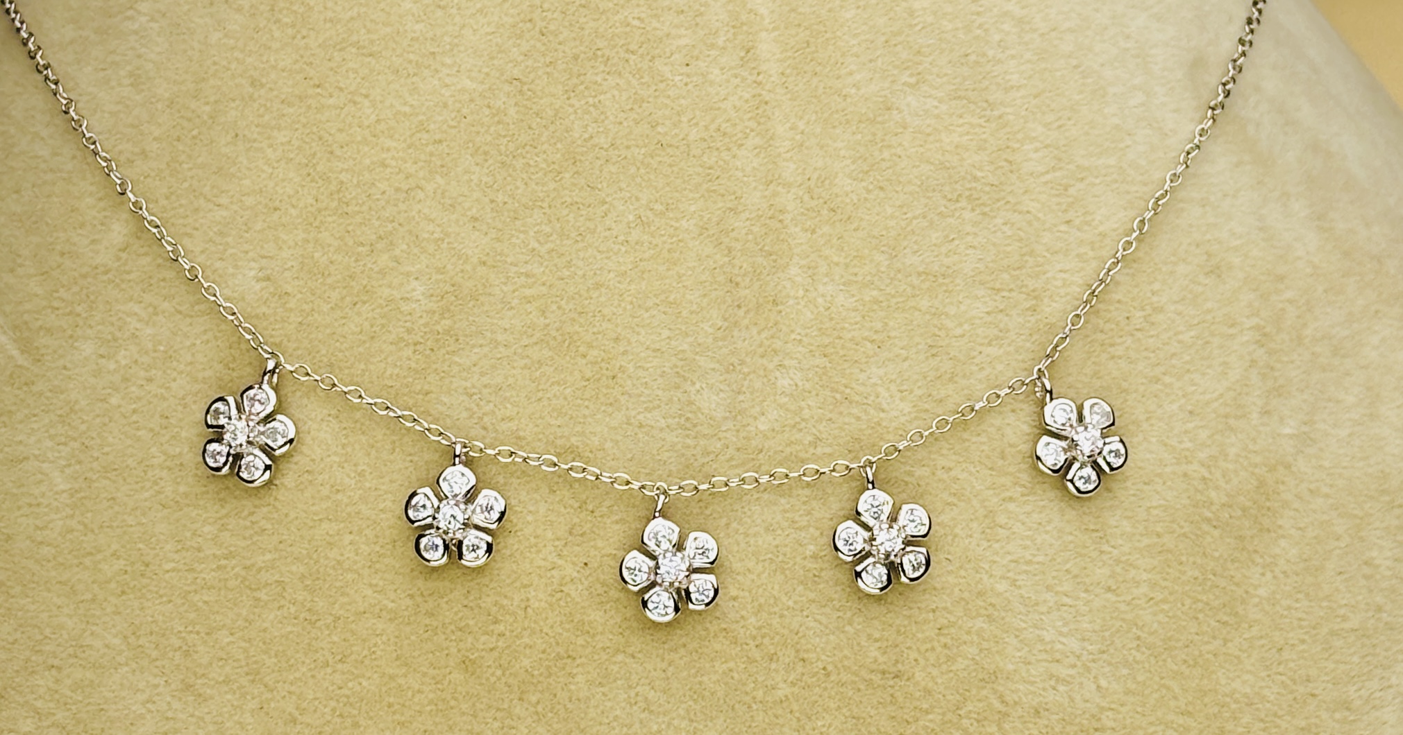 925 Sterling Silver Flower Charm Chain Necklace Cubic Zirconia Floral Dangle Pendant Women - Image 2