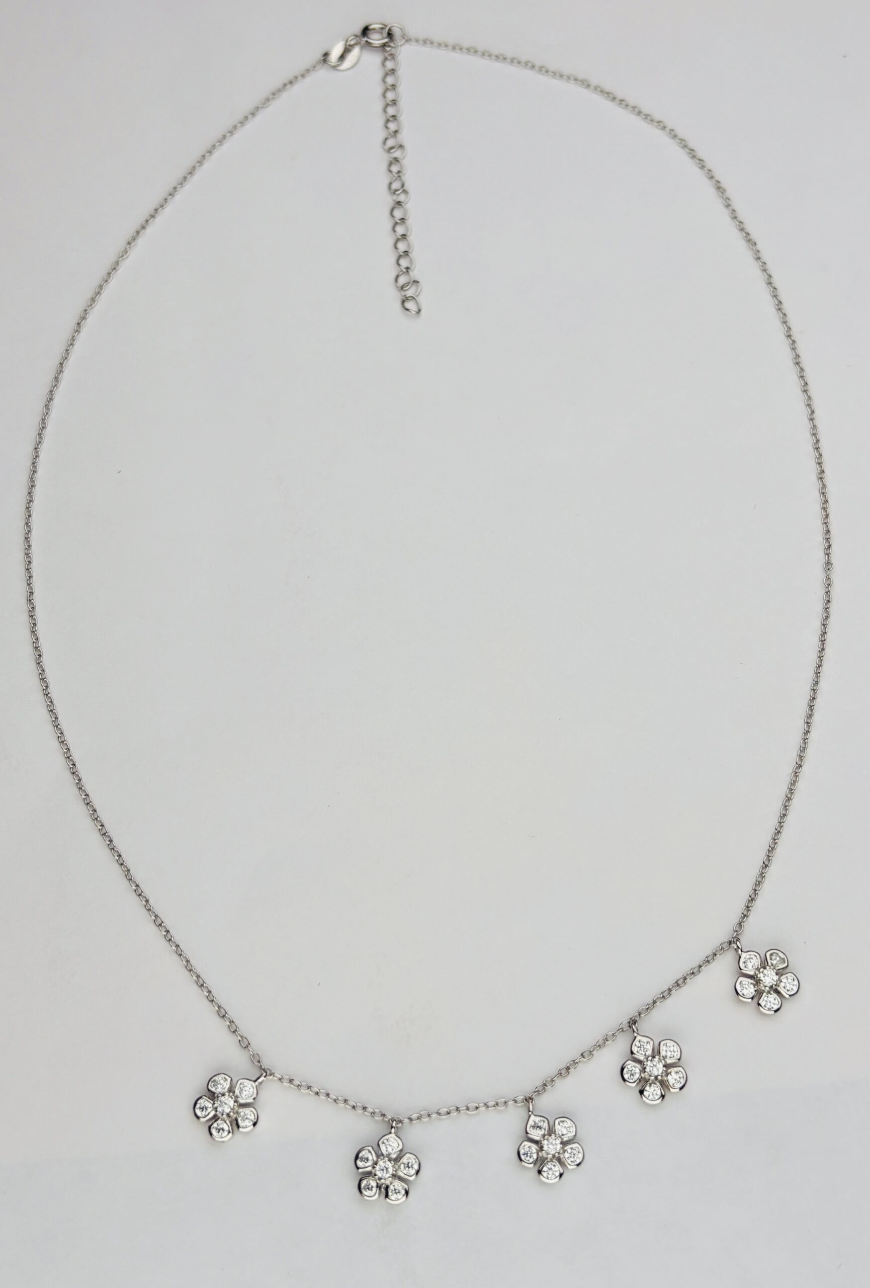 925 Sterling Silver Flower Charm Chain Necklace Cubic Zirconia Floral Dangle Pendant Women - Image 5