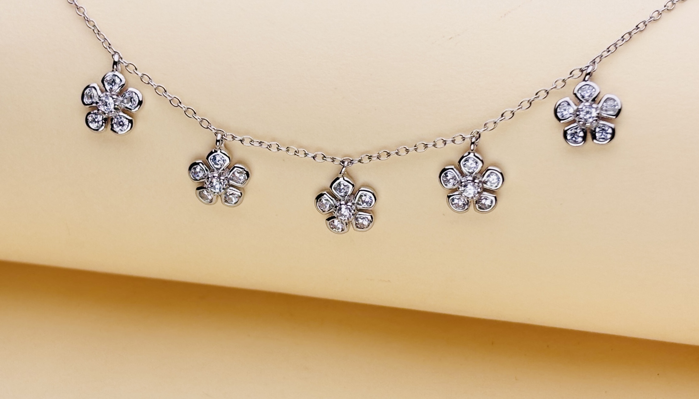 925 Sterling Silver Flower Charm Chain Necklace Cubic Zirconia Floral Dangle Pendant Women - Image 4