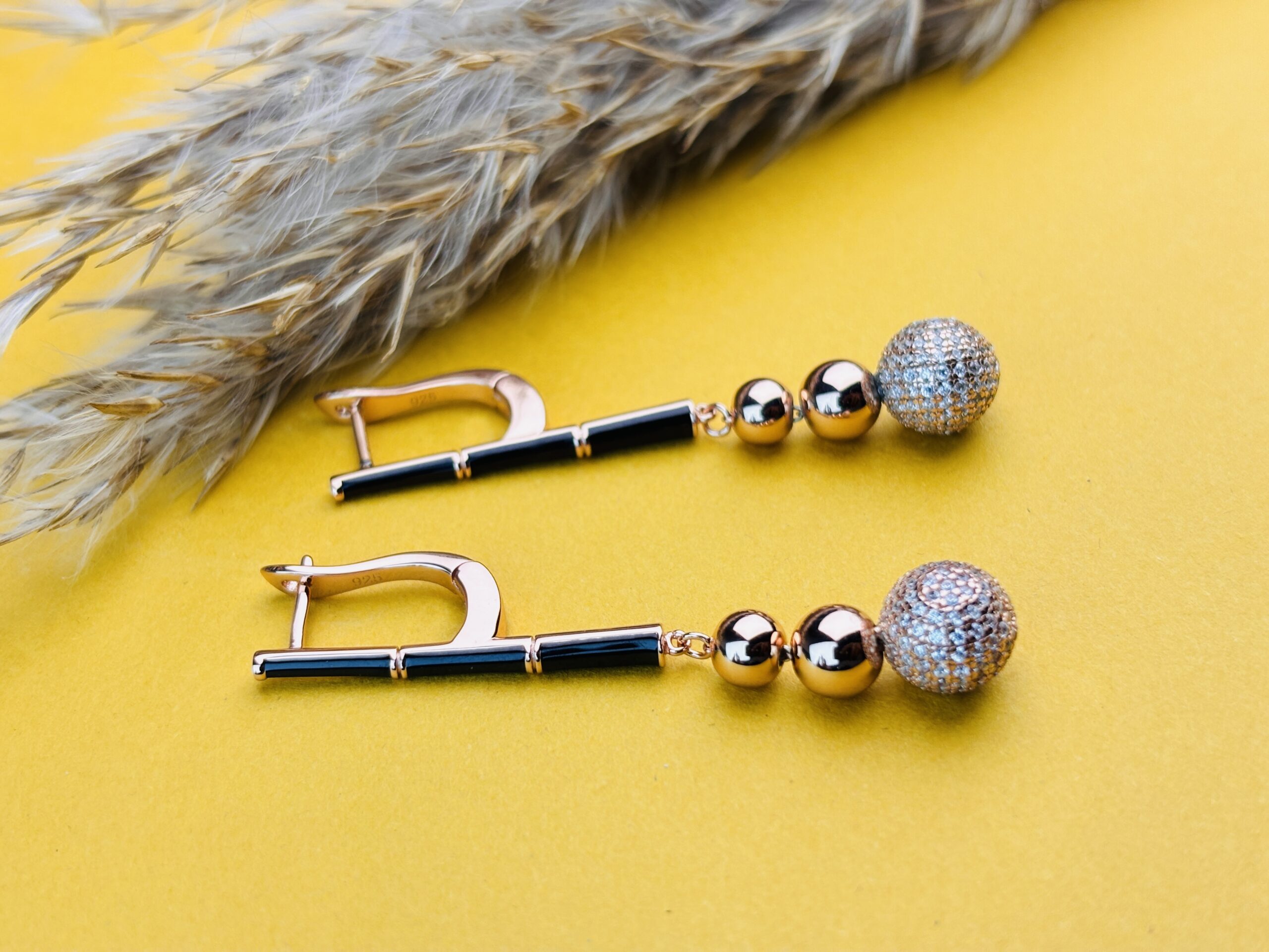 925 Silver Rose Gold CZ Ball Drop Earrings Designer Jewellery