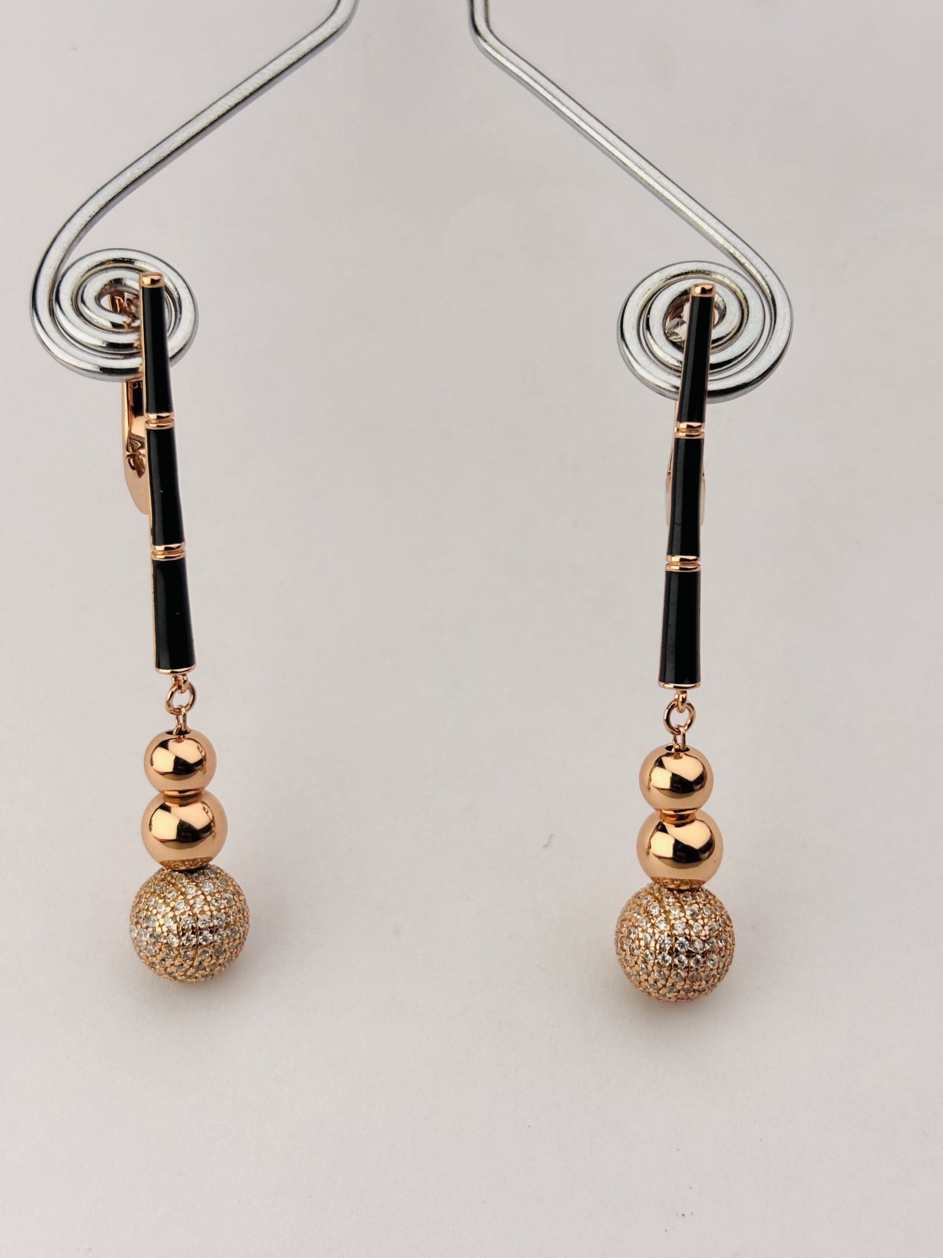 925 Silver Rose Gold CZ Ball Drop Earrings Designer Jewellery - Image 2