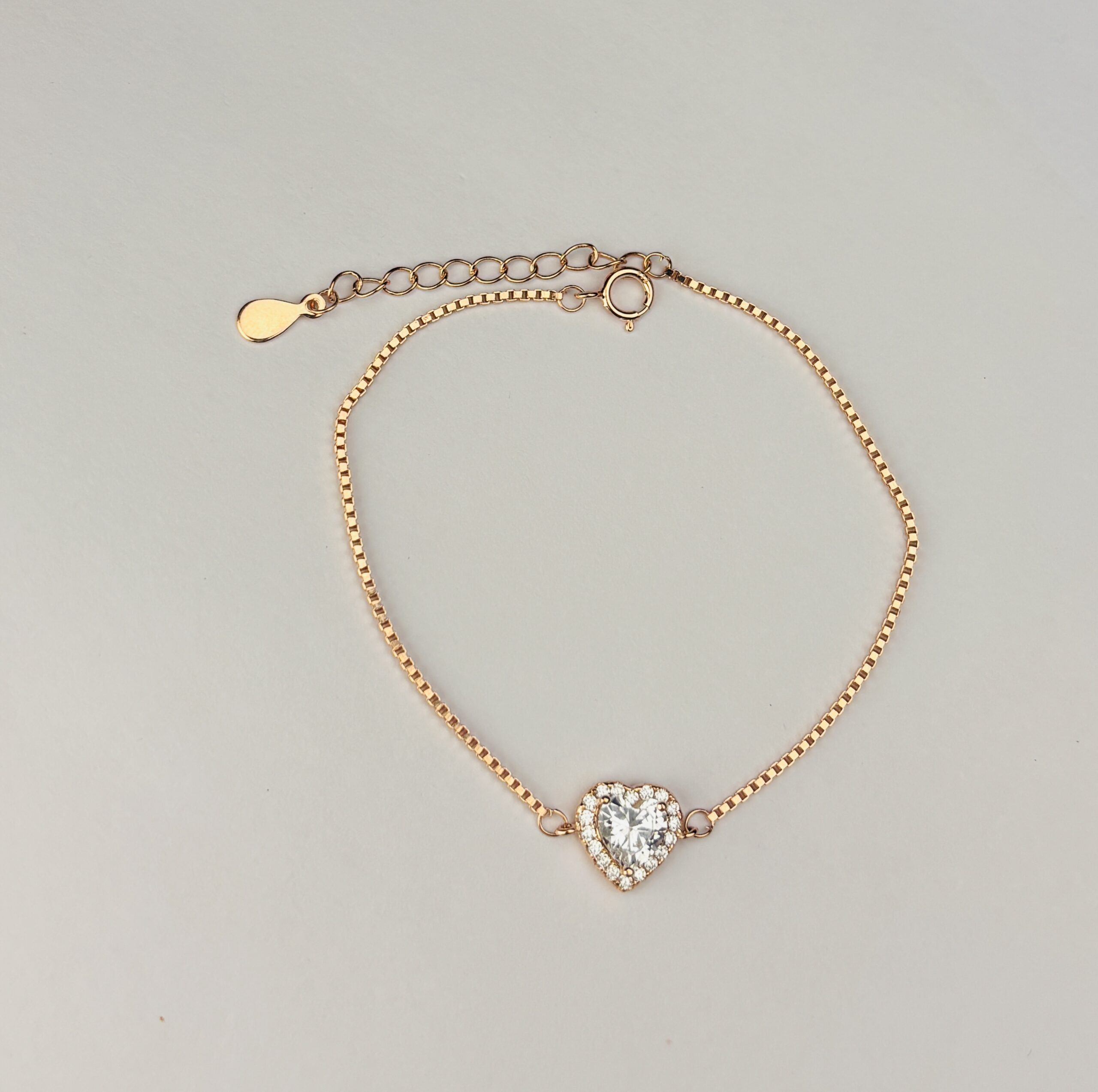 925 Sterling Silver Rose Gold Heart Bracelet Clear CZ Diamond Halo Adjustable Chain Gift - Image 4