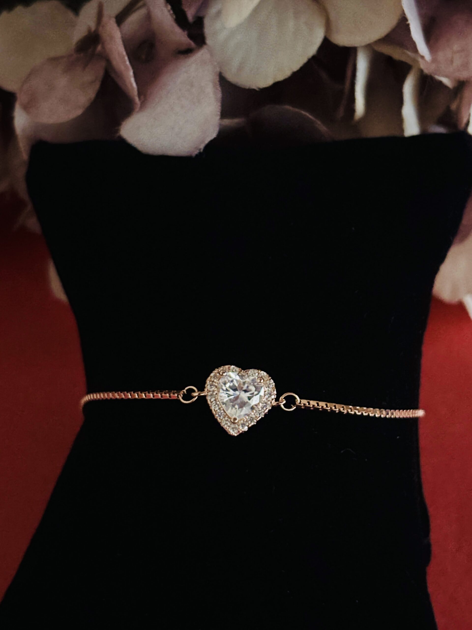 925 Sterling Silver Rose Gold Heart Bracelet Clear CZ Diamond Halo Adjustable Chain Gift