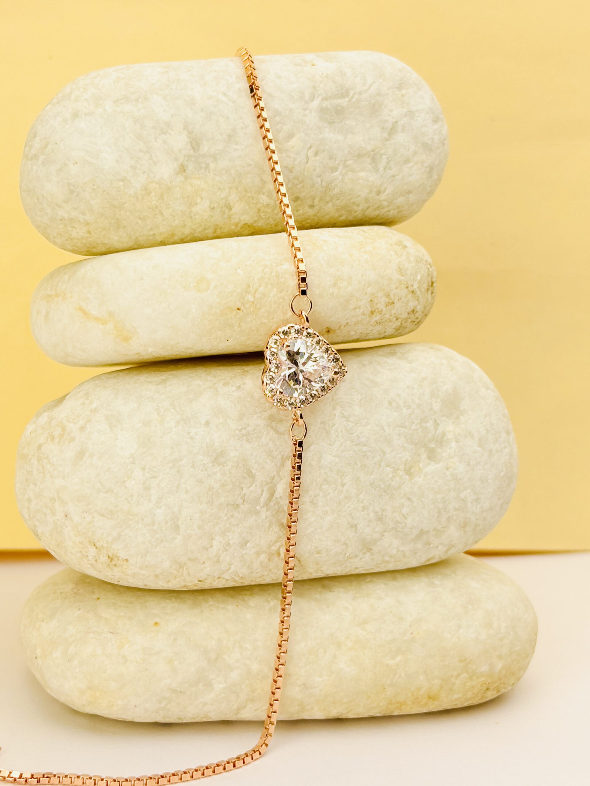 925 Sterling Silver Rose Gold Heart Bracelet Clear CZ Diamond Halo Adjustable Chain Gift - Image 3