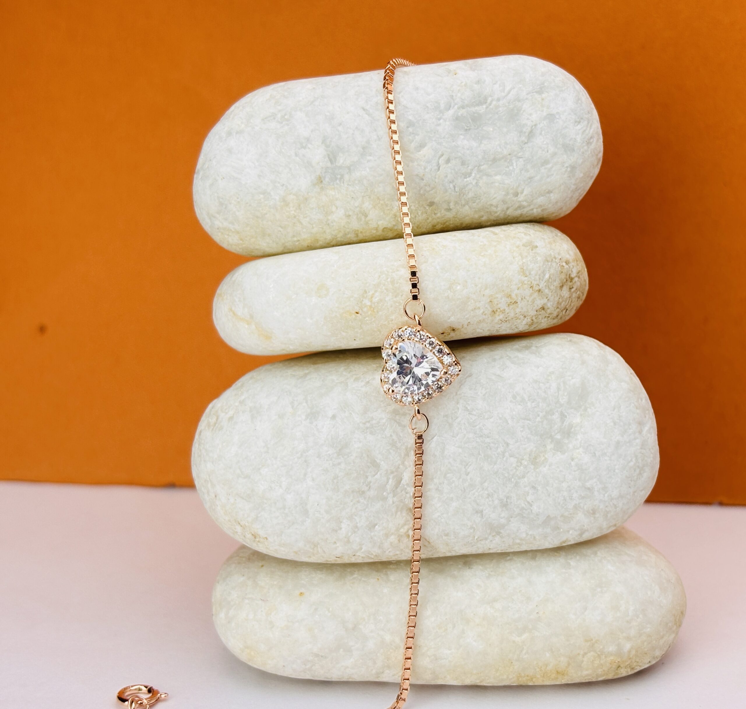 925 Sterling Silver Rose Gold Heart Bracelet Clear CZ Diamond Halo Adjustable Chain Gift - Image 5