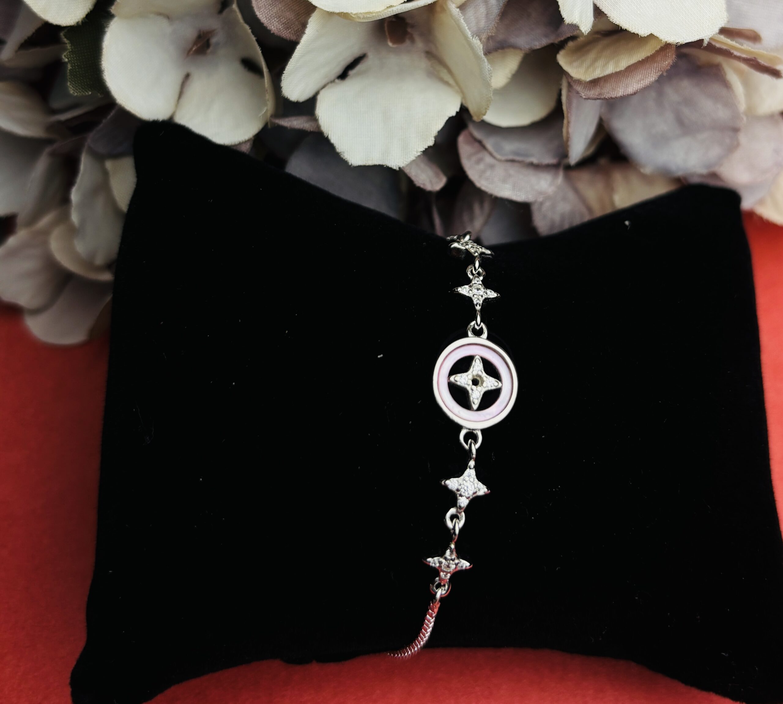 925 Sterling Silver Pink Enamel Bracelet Star Flower CZ Charm Adjustable Box Chain Women Gift - Image 2
