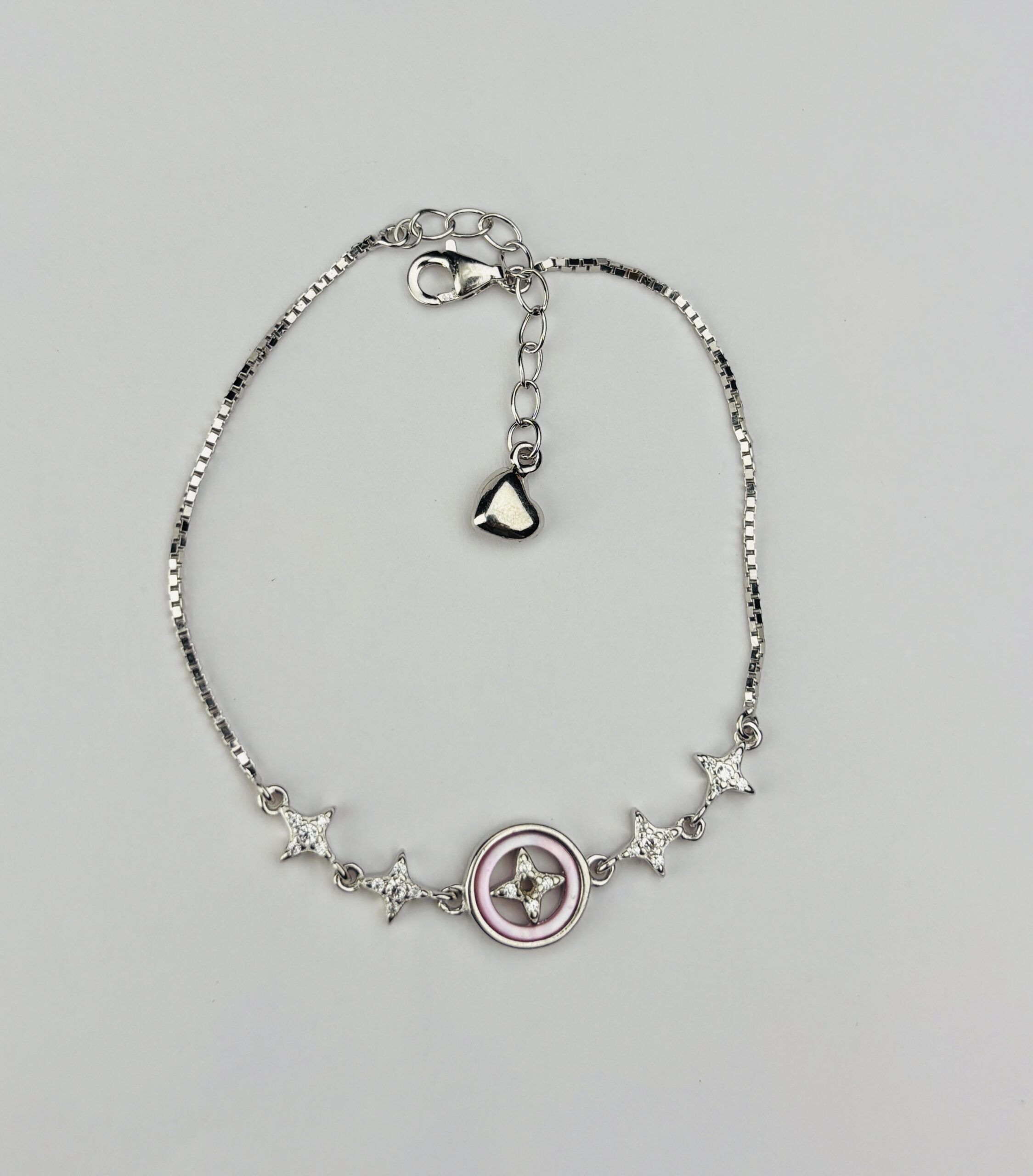 925 Sterling Silver Pink Enamel Bracelet Star Flower CZ Charm Adjustable Box Chain Women Gift - Image 6