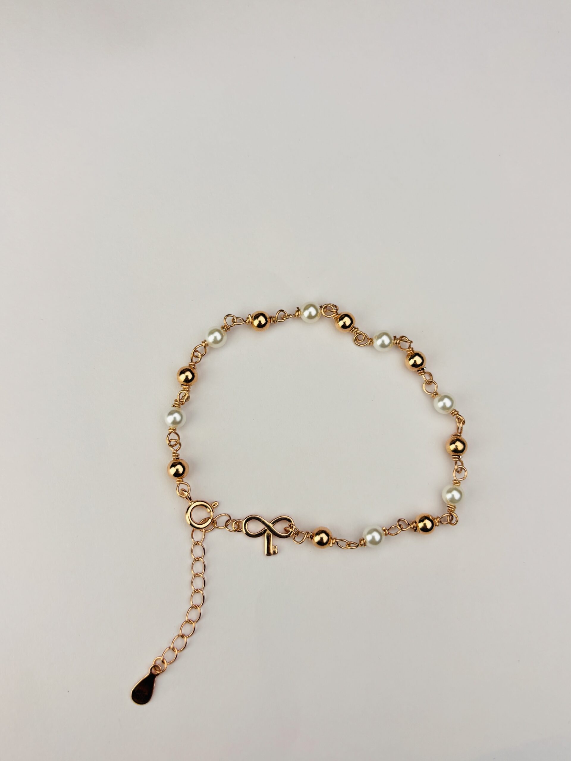 925 Sterling Silver Rose Gold Pearl Beaded Bracelet Infinity Charm Adjustable Women Gift - Image 4