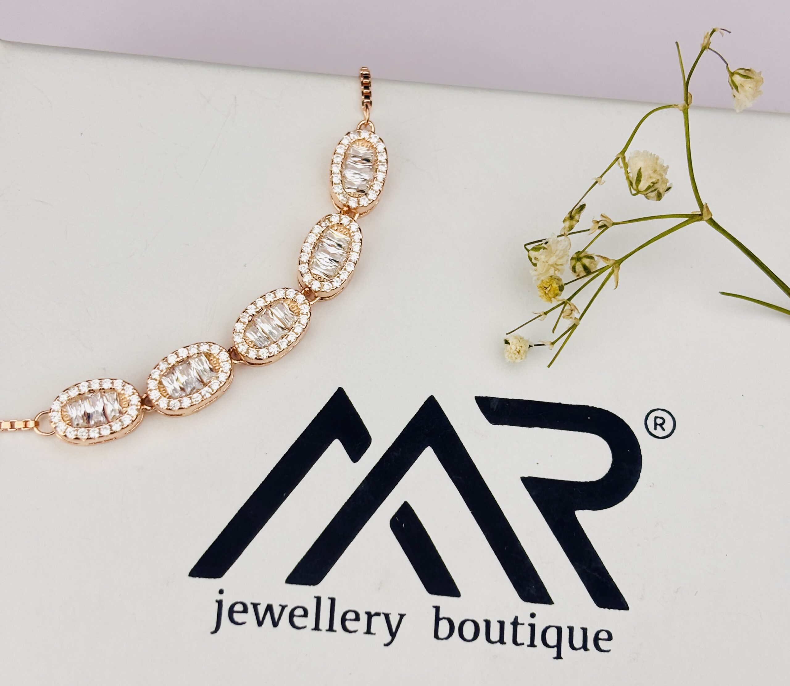 925 Sterling Silver Rose Gold Oval CZ Bracelet Clear Baguette Stone Adjustable Women Jewellery - Image 4