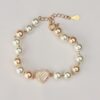 925 Sterling Silver Rose Gold Pearl Heart Bracelet White Pink Beads CZ Charm Adjustable