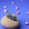 Vintage Owl Green Stone Statement Ring – Antique Silver Adjustable Cocktail Ring