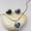 Blue Sapphire Heart Pendant & Stud Earrings Jewelry Set in Silver Finish