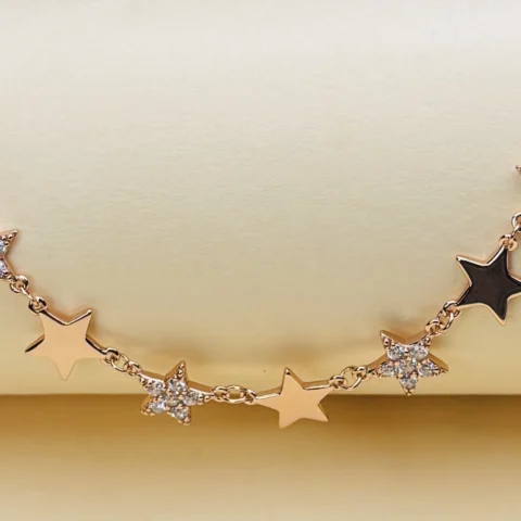 925 Sterling Silver Rose Gold Star Charm Necklace with Clear CZ Stones | Celestial Star Chain Necklace for Women