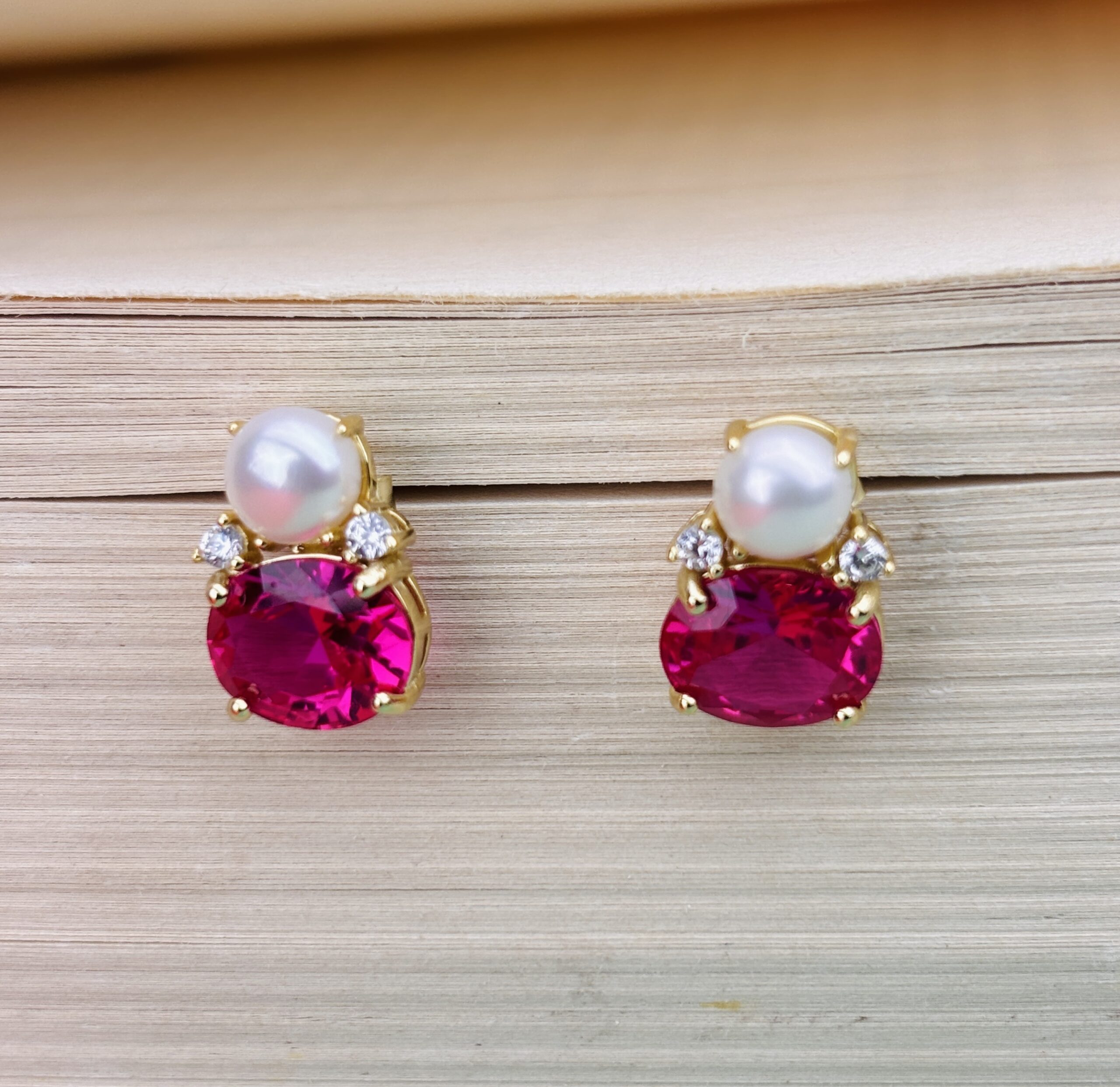 925 Sterling Silver Pearl & Pink Oval Gemstone Stud Earrings Elegant Statement Jewelry - Image 2
