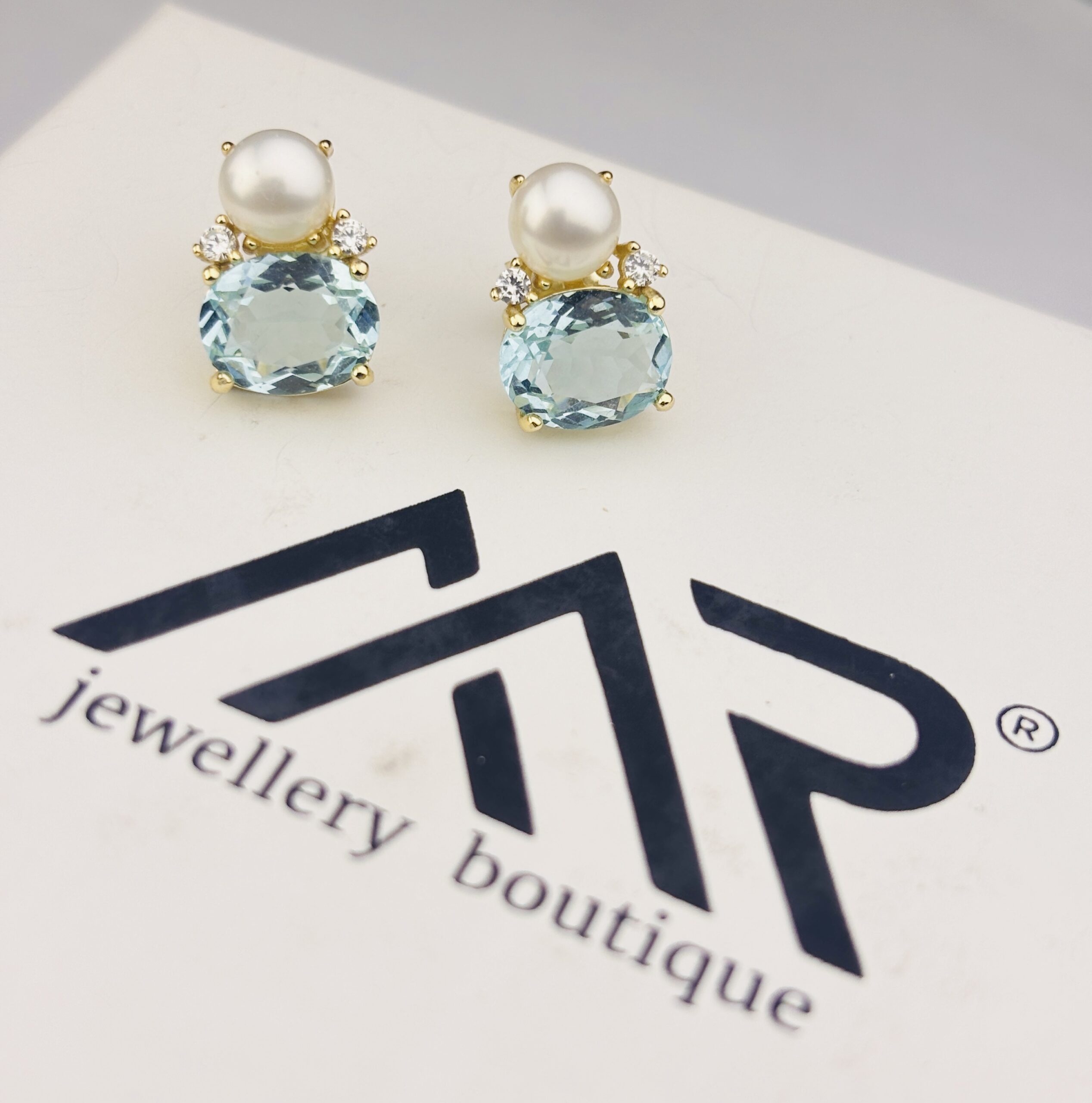 925 Sterling Silver Pearl & Aqua Blue Gemstone Stud Earrings Gold Plated Elegant Statement Jewelry - Image 2