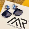 925 Sterling Silver Blue Gemstone Dangle Drop Earrings Fan Shape Multi Stone Statement Jewellery