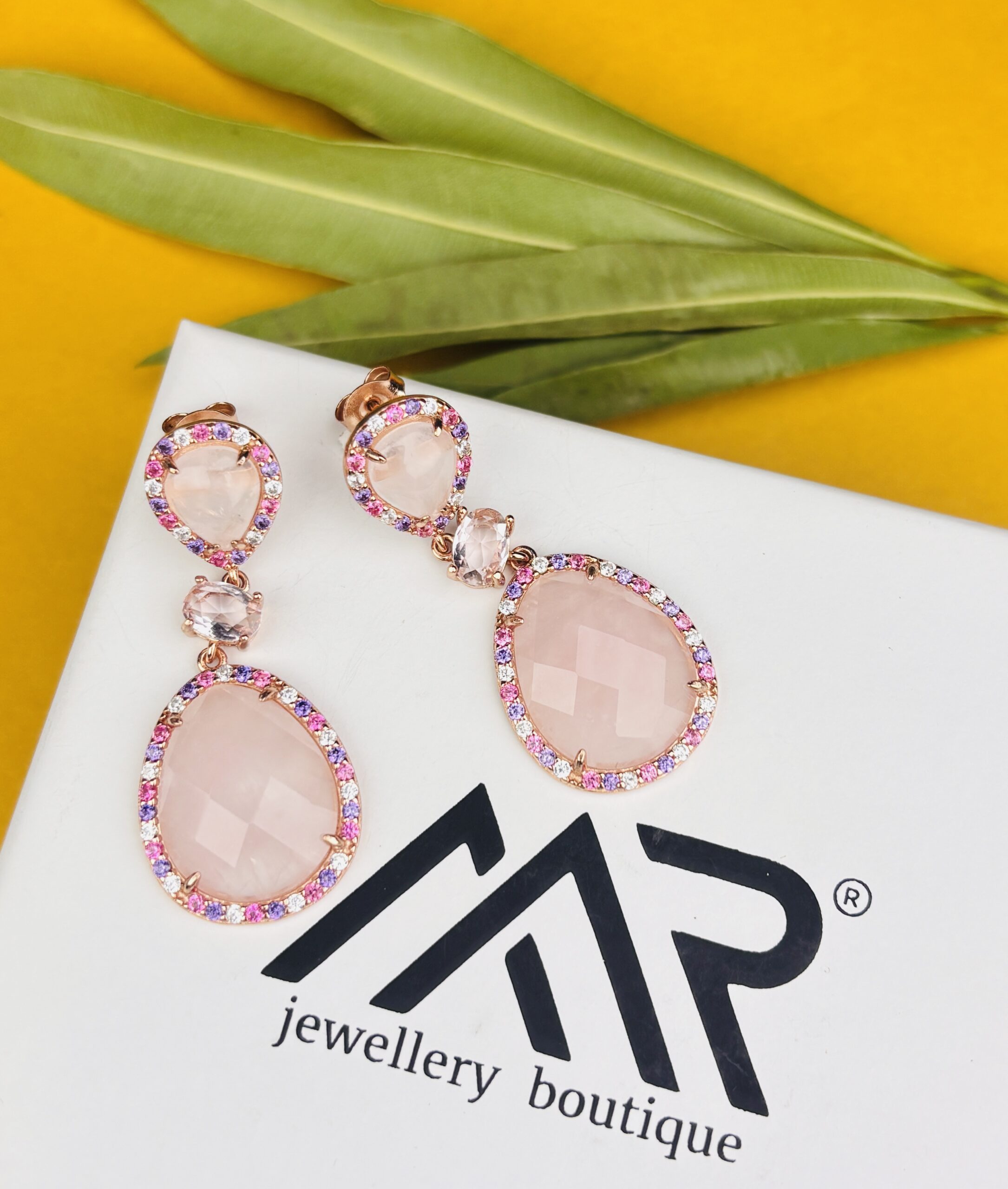 925 Sterling Silver Pink Teardrop Drop Earrings Rose Gold Plated Statement Gemstone Earrings - Image 4