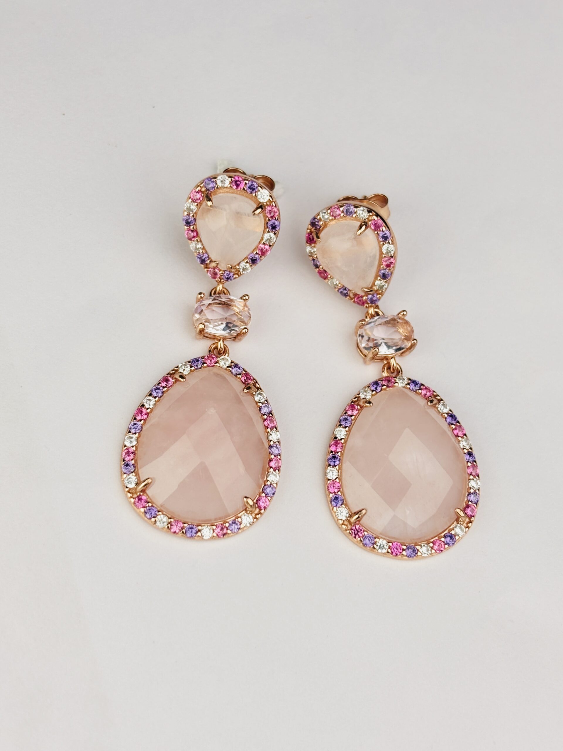 925 Sterling Silver Pink Teardrop Drop Earrings Rose Gold Plated Statement Gemstone Earrings - Image 3