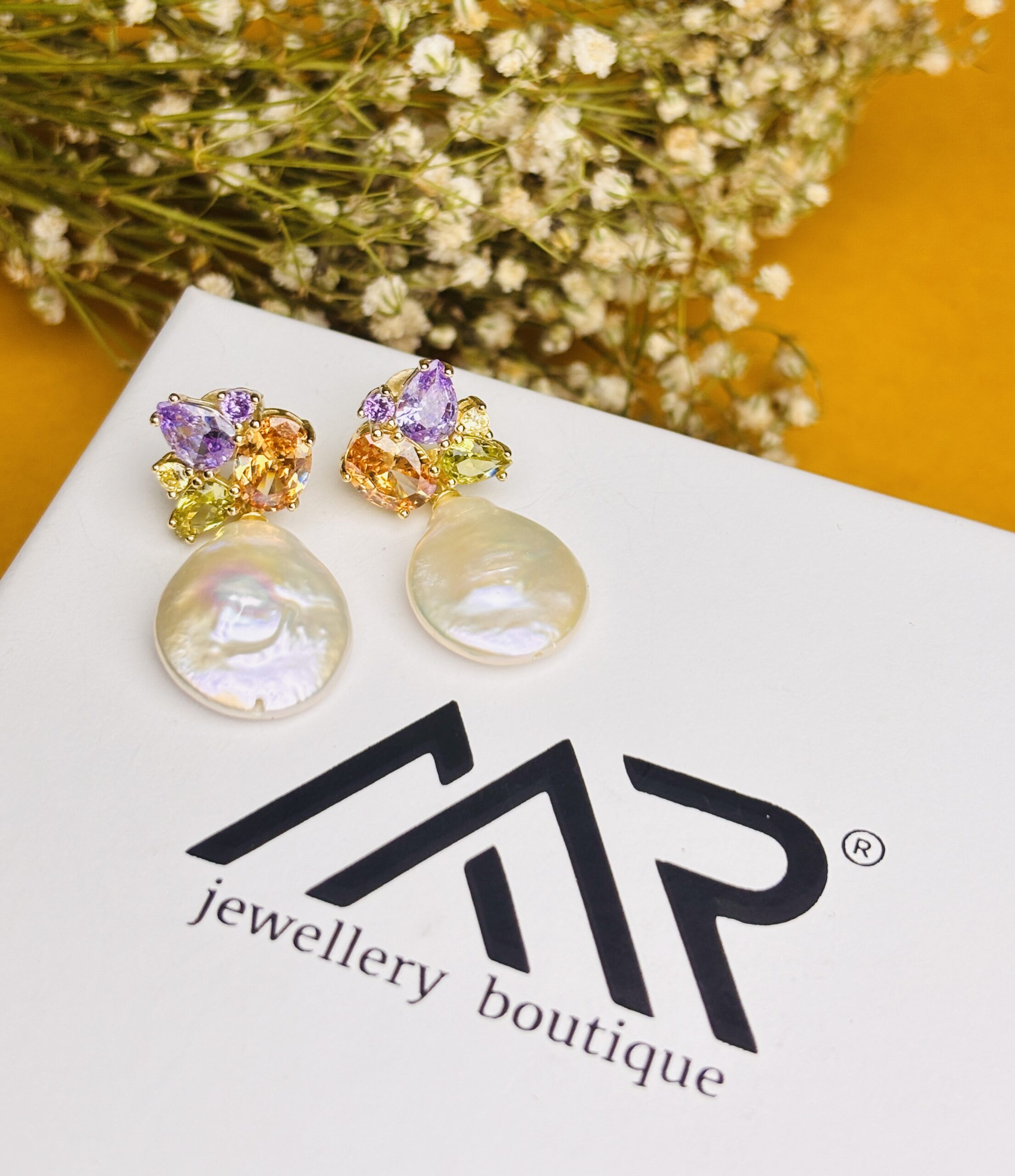 925 Sterling Silver Baroque Pearl Drop Earrings Multi Color Gemstone Cluster Statement Earrings