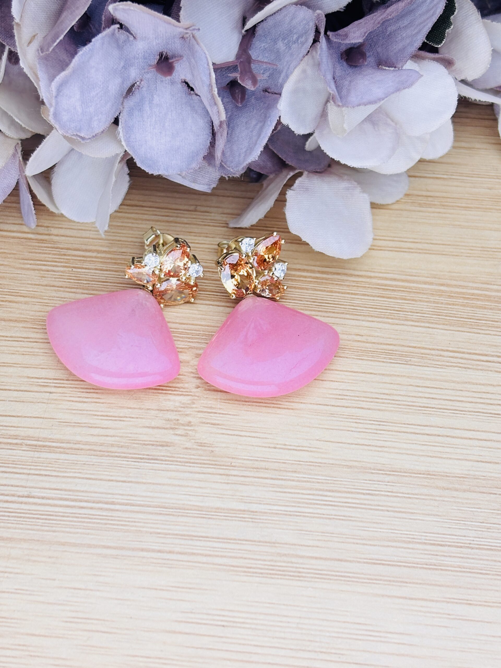 925 Sterling Silver Pink Drop Earrings Gold Plated Floral Gemstone Statement Earrings - Image 4