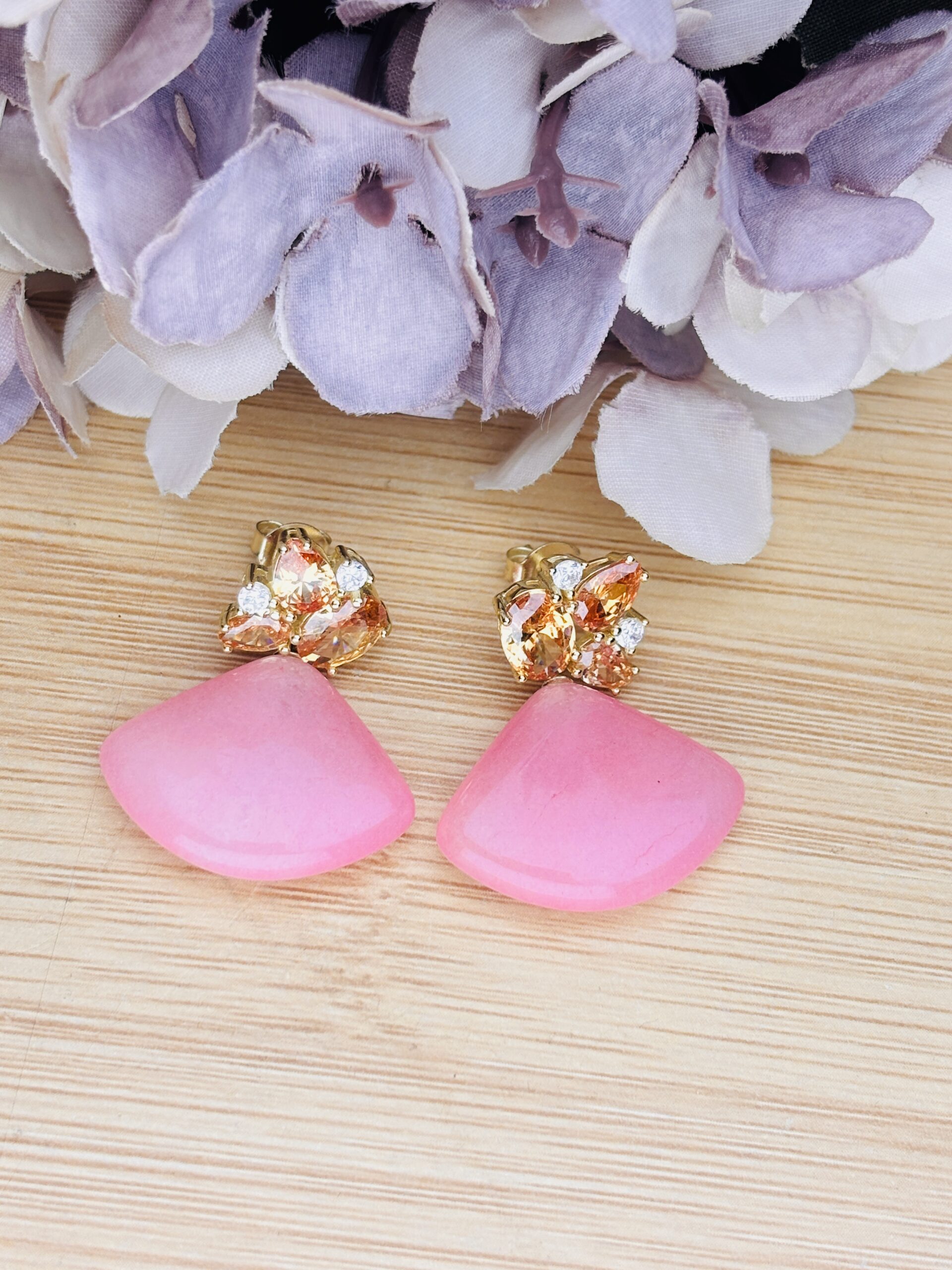 925 Sterling Silver Pink Drop Earrings Gold Plated Floral Gemstone Statement Earrings