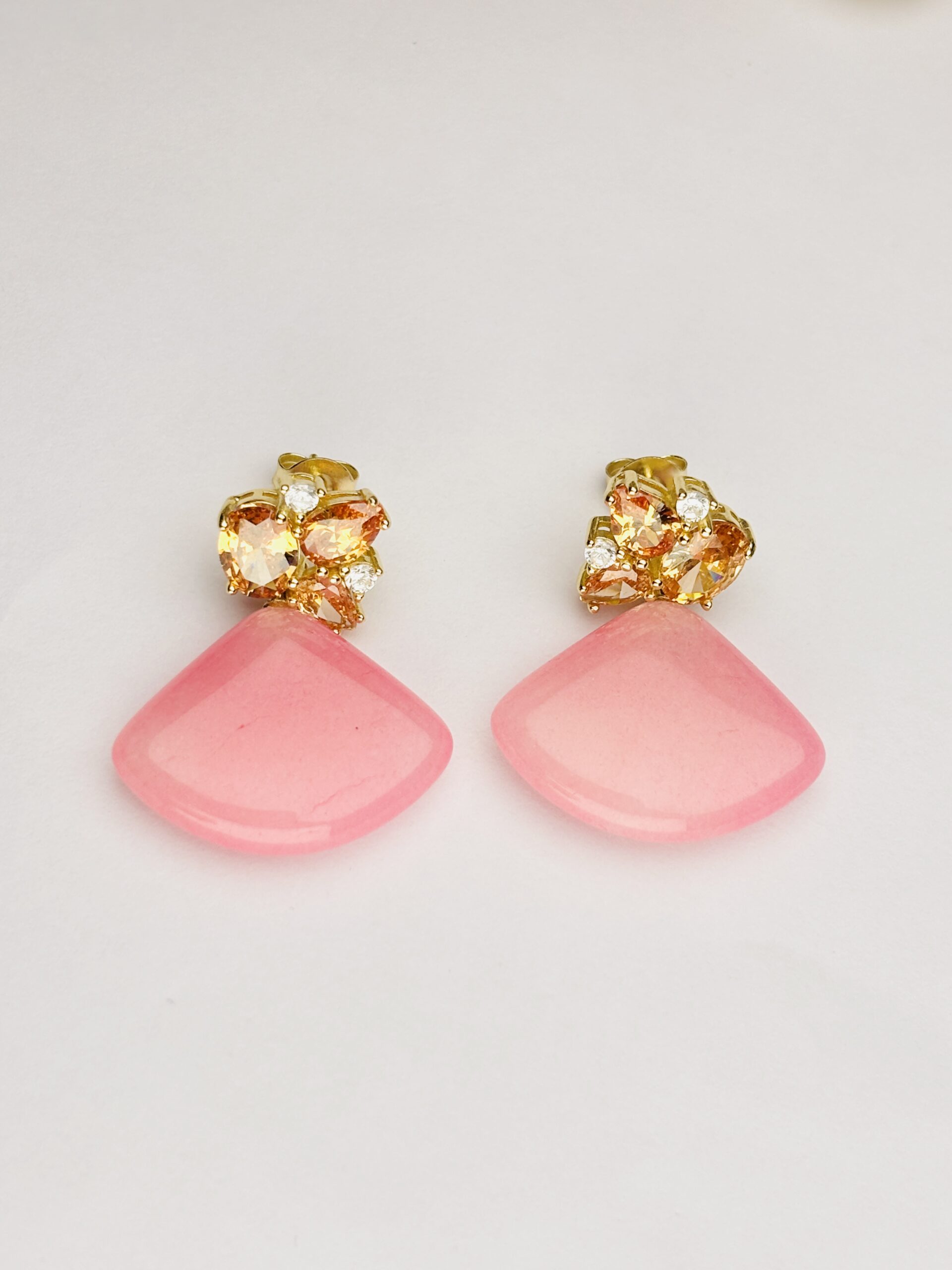 925 Sterling Silver Pink Drop Earrings Gold Plated Floral Gemstone Statement Earrings - Image 3