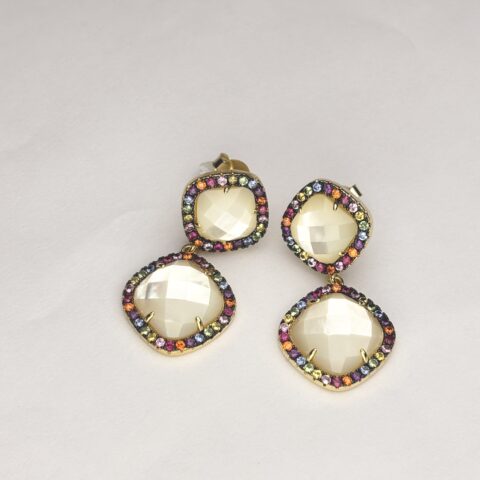 925 Sterling Silver White Double Drop Earrings Multi Color Halo Statement Earrings Gold Plated