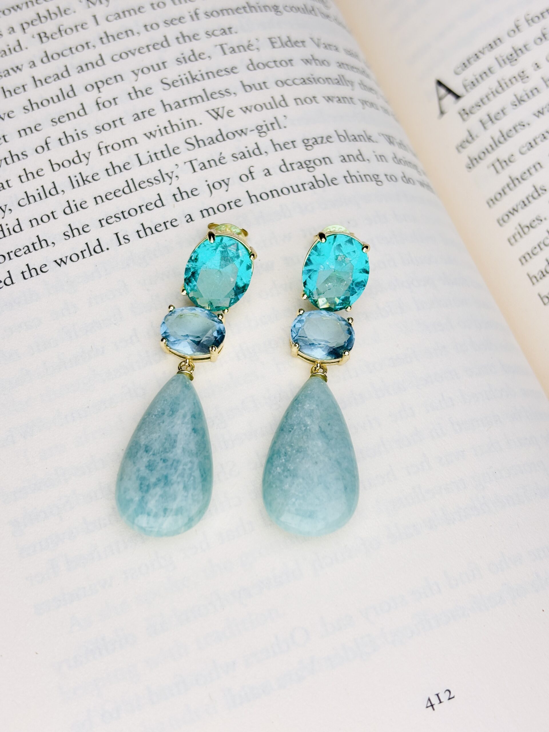 925 Sterling Silver Aqua Blue Teardrop Earrings Oval Cut Gemstone Statement Drop Earrings