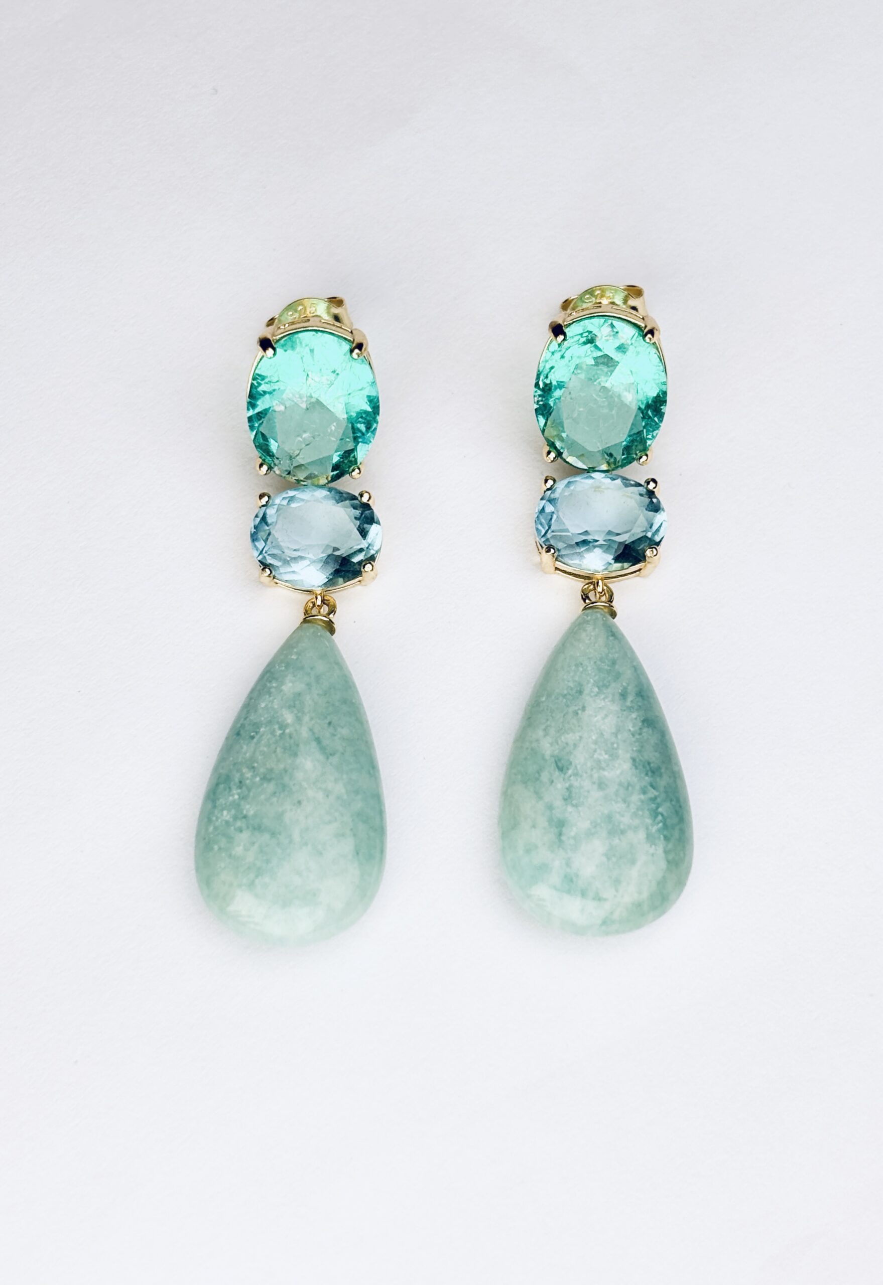 925 Sterling Silver Aqua Blue Teardrop Earrings Oval Cut Gemstone Statement Drop Earrings - Image 3