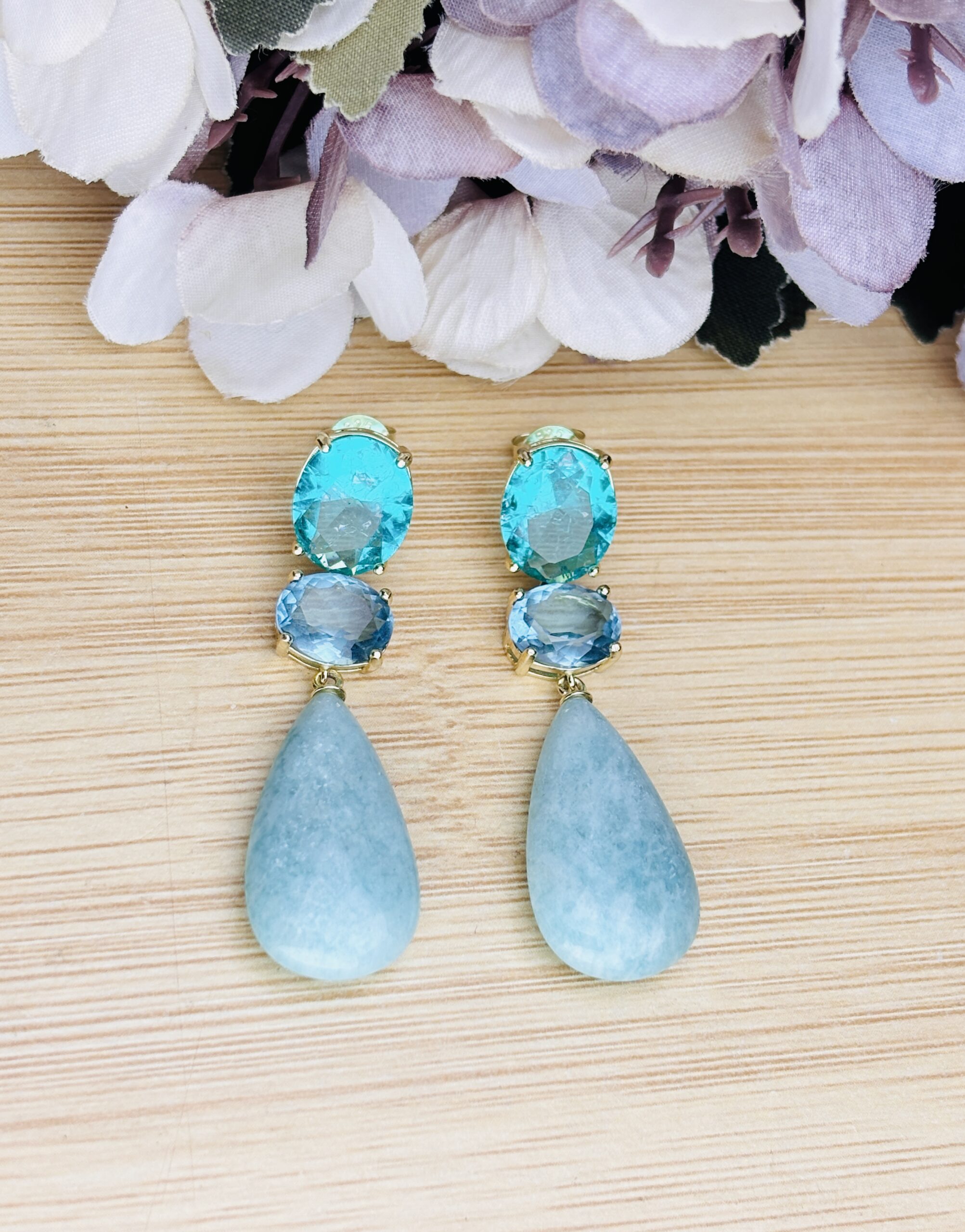 925 Sterling Silver Aqua Blue Teardrop Earrings Oval Cut Gemstone Statement Drop Earrings - Image 4