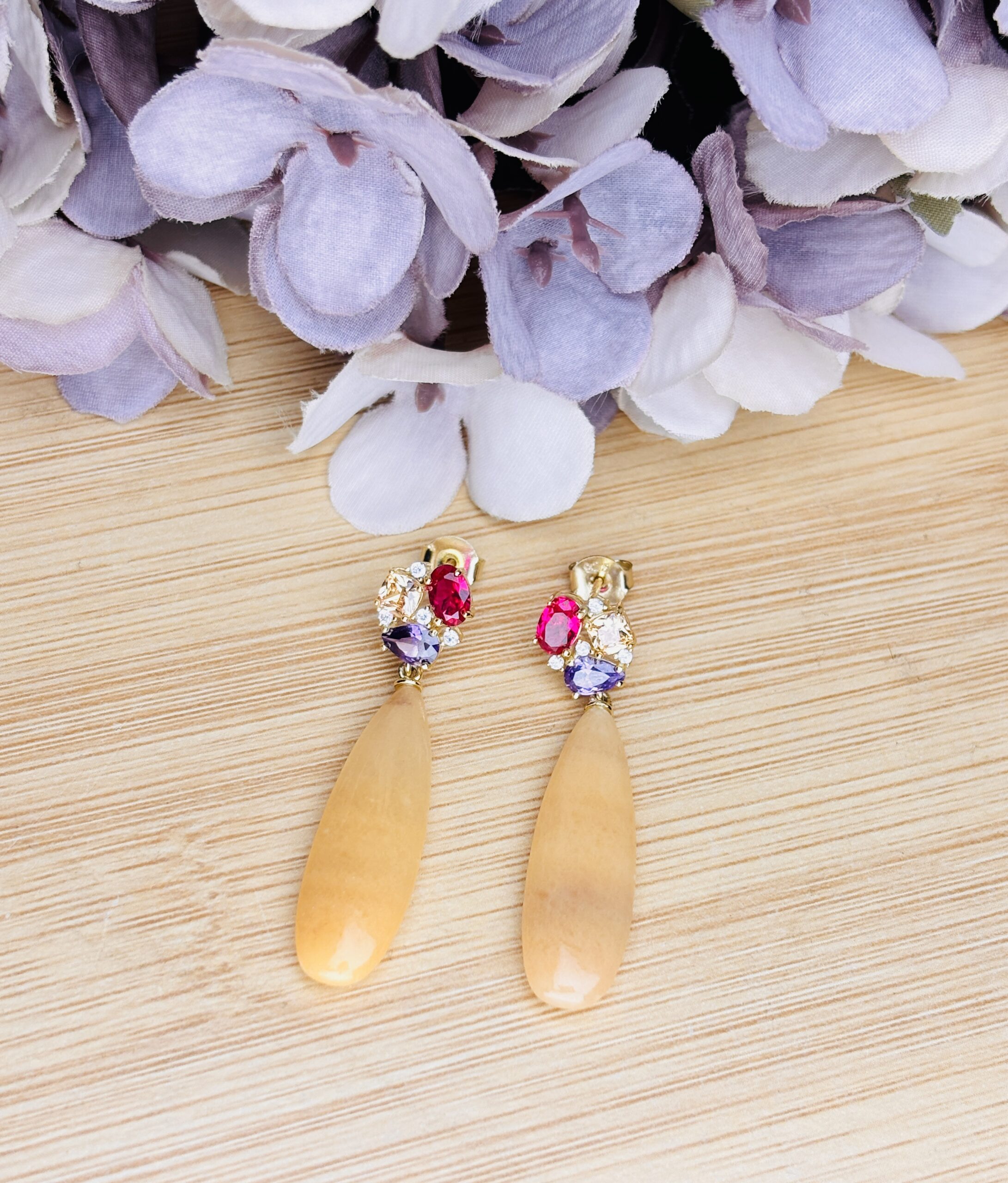 925 Sterling Silver Yellow Long Drop Earrings Multi Gemstone Statement Dangle Earrings Gold Plated - Image 4