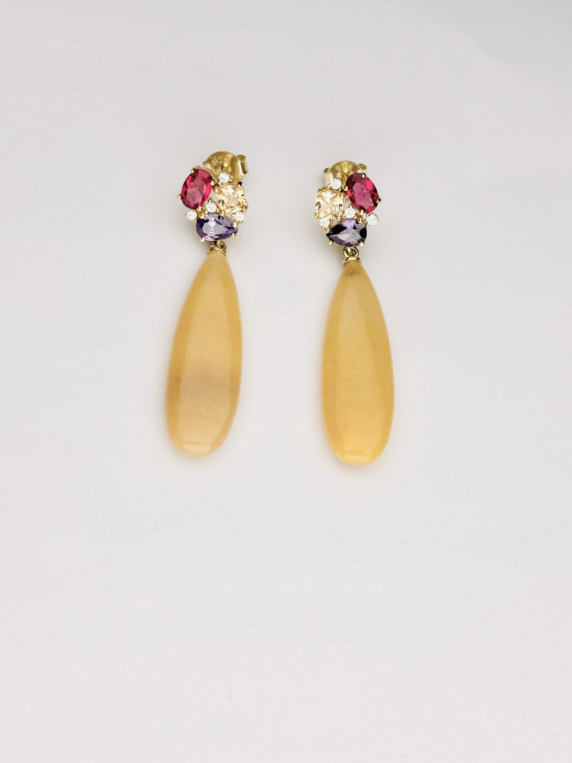 925 Sterling Silver Yellow Long Drop Earrings Multi Gemstone Statement Dangle Earrings Gold Plated - Image 3