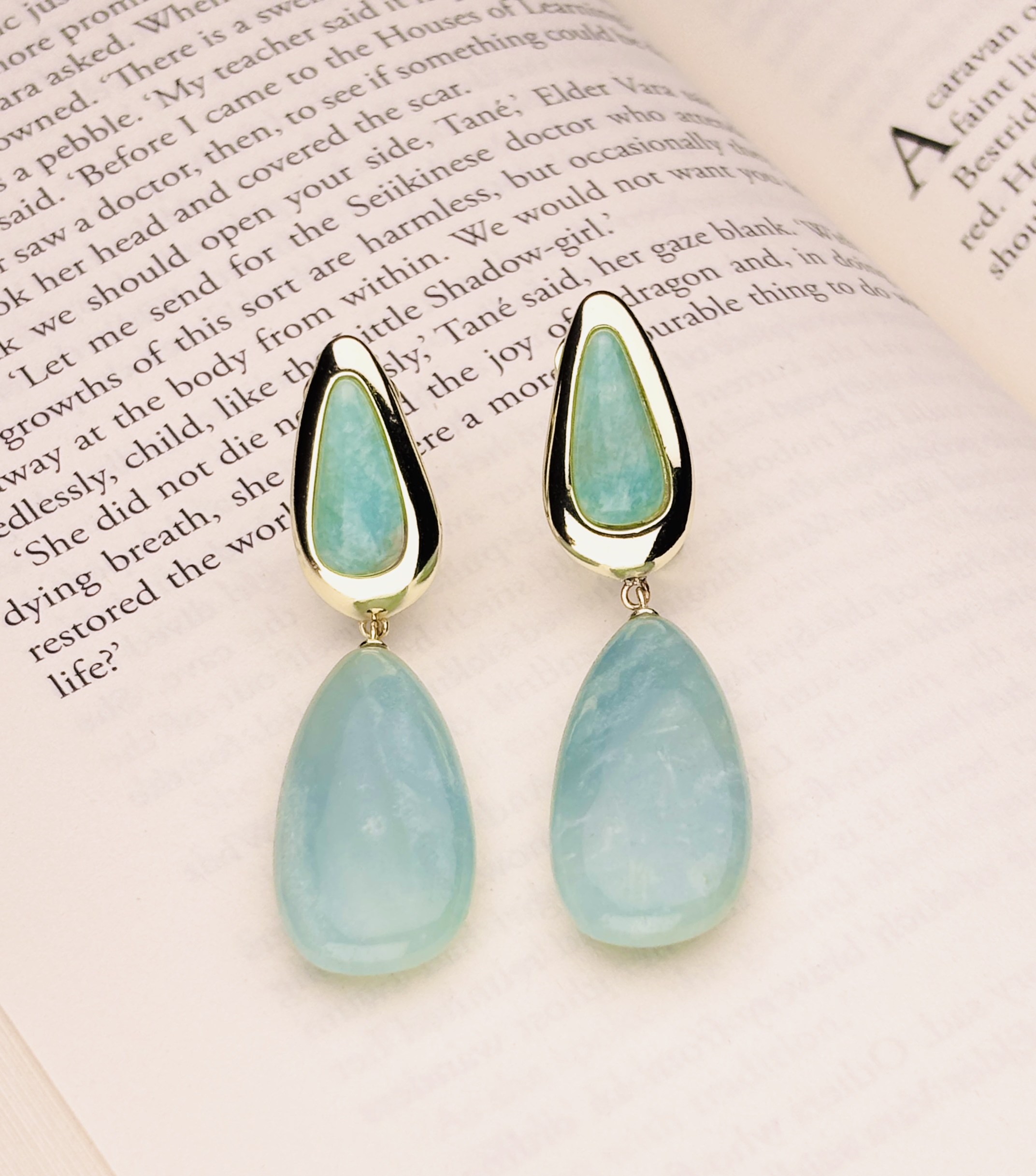 925 Sterling Silver Aqua Blue Teardrop Drop Earrings Gold Plated Statement Gemstone Earrings - Image 4