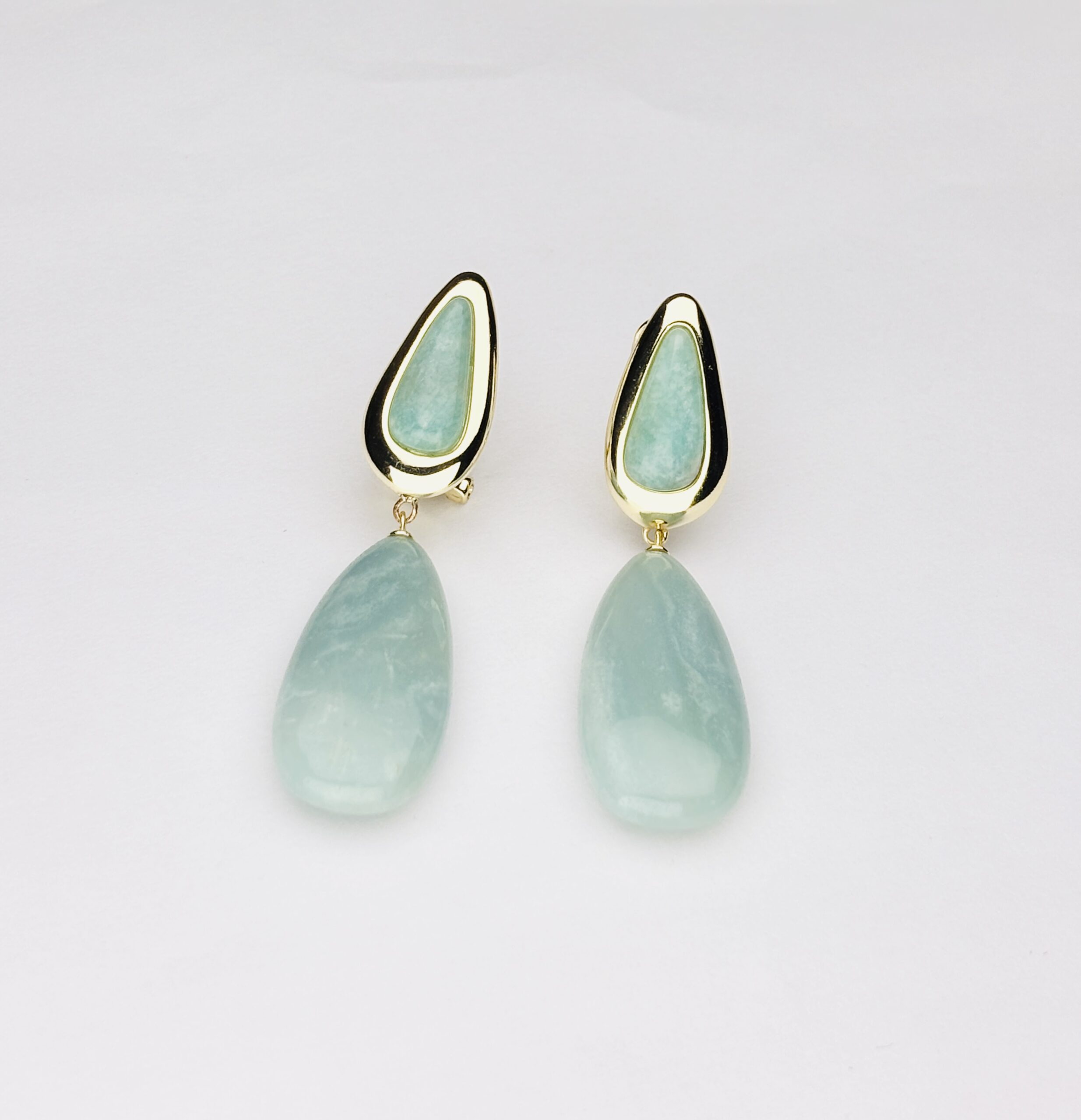 925 Sterling Silver Aqua Blue Teardrop Drop Earrings Gold Plated Statement Gemstone Earrings - Image 2